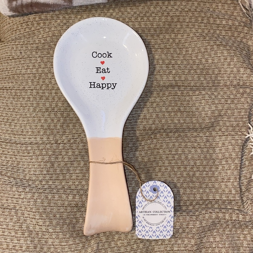 ❤️NWT Artisan Collection “Cook, Eat & Happy” Ceramic Spoon Rest